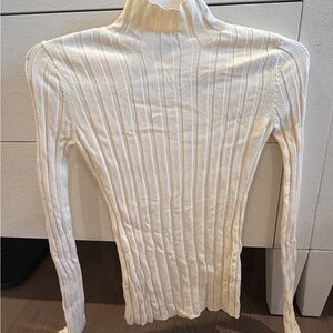 Cream Ribbed Turtleneck Sweater